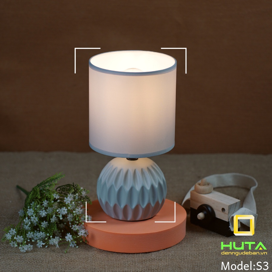Đèn Ngủ Để Bàn THÂN GỐM SỨ CARO, Chao Vải, Bóng Led E27, dùng trang trí decor, để đầu giường, S3