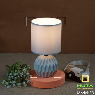 Đèn Ngủ Để Bàn THÂN GỐM SỨ CARO, Chao Vải, Bóng Led E27, dùng trang trí decor, để đầu giường, S3