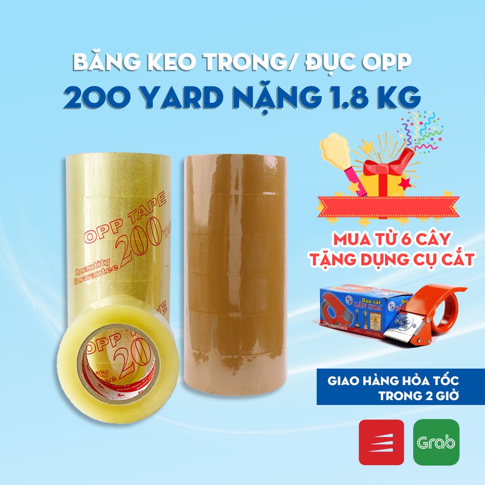 Cây Băng Keo Trong, BK Đục 200 Yard 1.8 Kg Đóng Dán Hàng Gồm 6 Cuộn