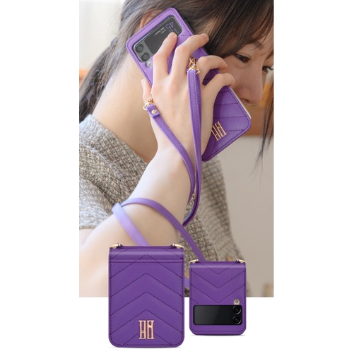 Ốp Điện Thoại Da Nắp Gập Có Ngăn Đựng Thẻ + Dây Đeo Vai Chữ V Cho Samsung GALAXY   {Z Flip 3