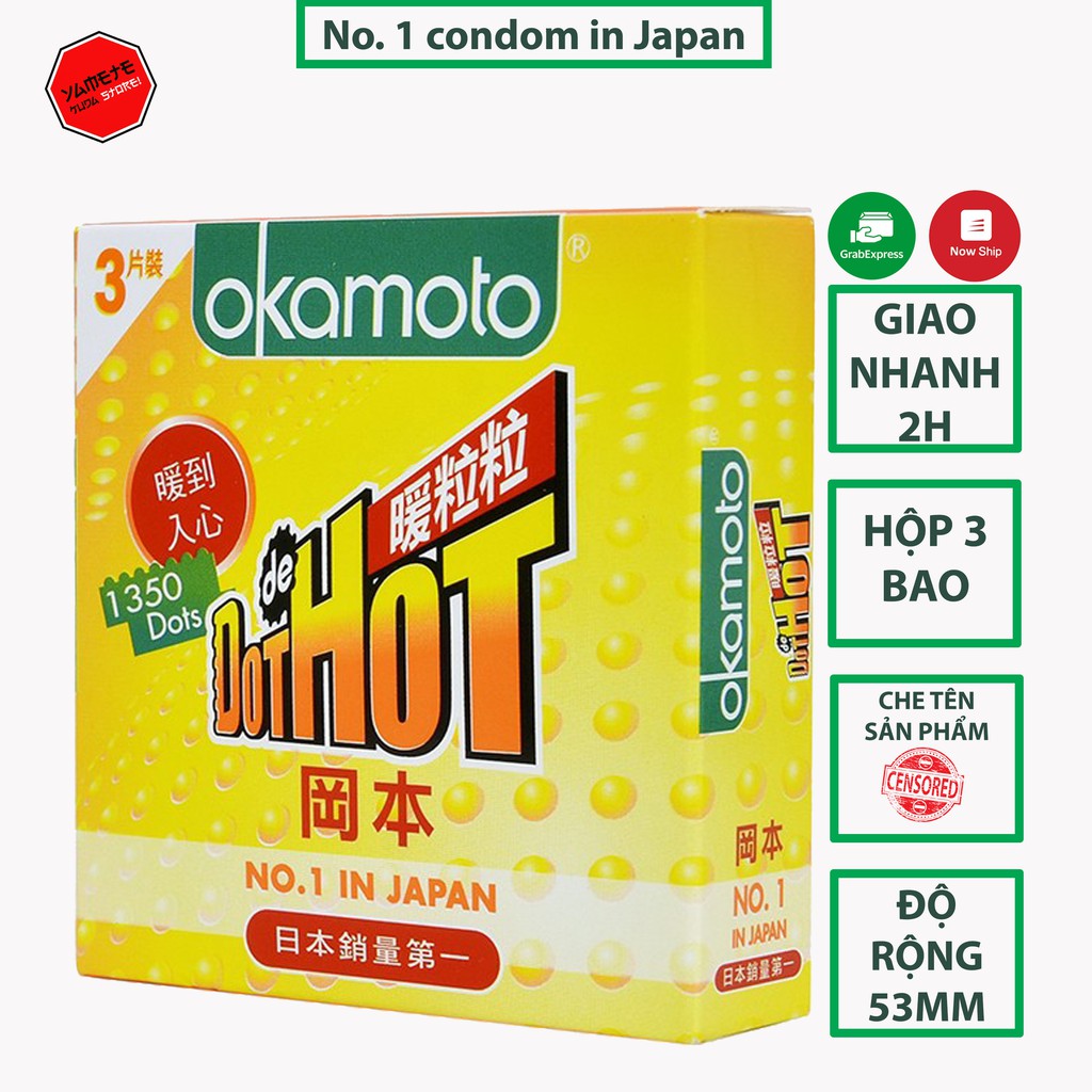 CHÍNH HÃNG 100% Bao Cao Su Okamoto Dot de Hot. Gai Nóng Truyền Nhiệt Nhanh Hộp 3 Cái