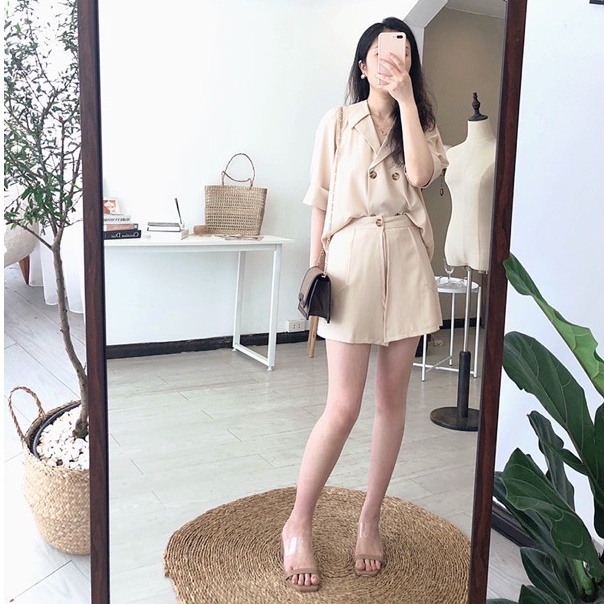 Set vest hè thu Hàn Quốc chất liệu cotton lụa cao cấp