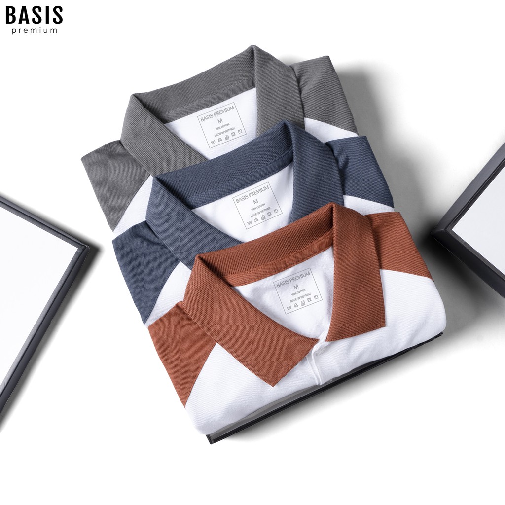 Áo thun Polo nam phối Raglan trẻ trung, thanh lịch, 100% cotton cá sấu Basis APL204 | BigBuy360 - bigbuy360.vn
