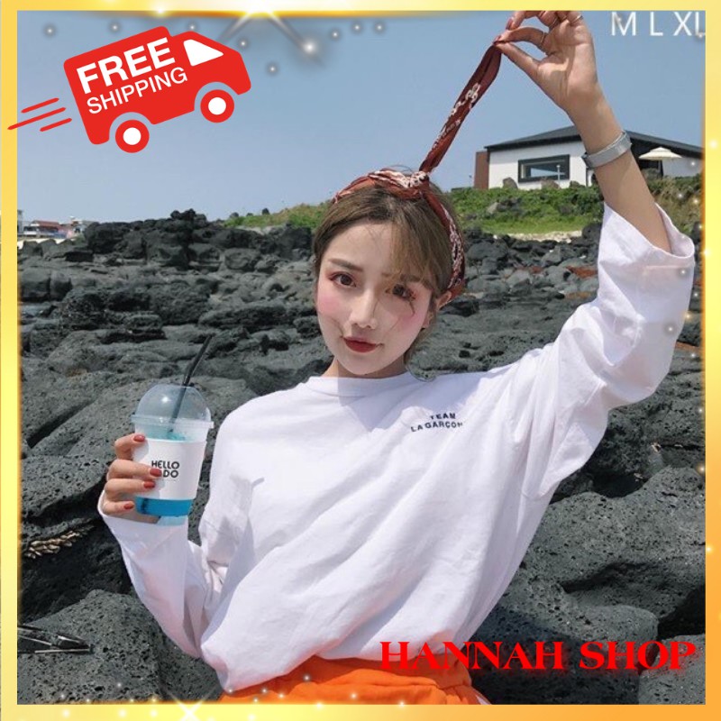 Ảnh thật - Áo thun tay dài form rộng TEAM LA GARCONNE ulzzang thu đông phong cách Hàn Quốc Ulzzang UNISEX