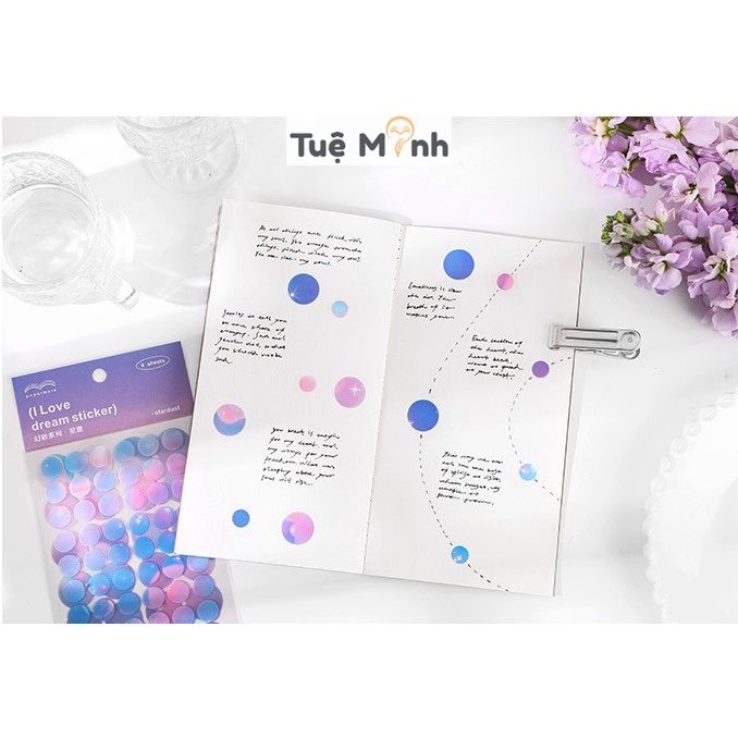 Set 4 tờ 188 sticker dán chấm tròn dot màu Galaxy gam Leon chống nước trang trí sổ tay VPPTUEMINH, nhật ký STI44