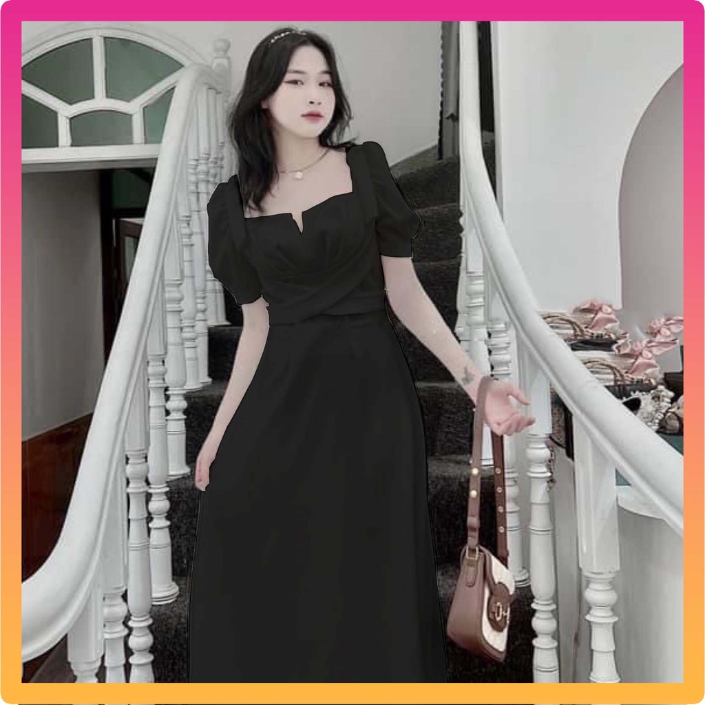 Đầm váy nữ body cổ vuông cao cấp dự tiệc sang chảnh tay lửng bồng