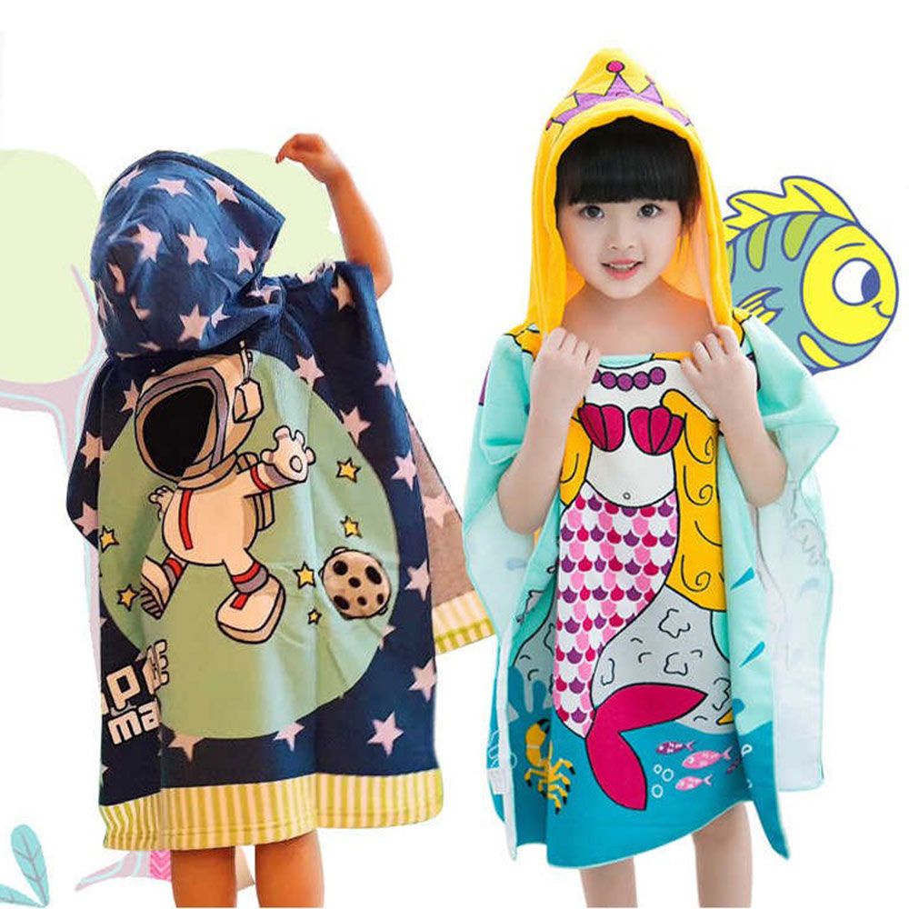 Khăn choàng tắm có mũ trùm đầu cotton mềm mại thấm hút họa tiết hoạt hình 23.62''x35.43'' dành cho trẻ em