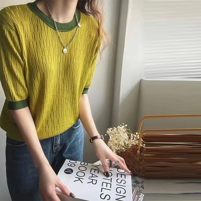 Áo Dệt Kim Tay Ngắn Cổ Tròn Thời Trang Mùa Hè Trẻ Trung Cho Nữ