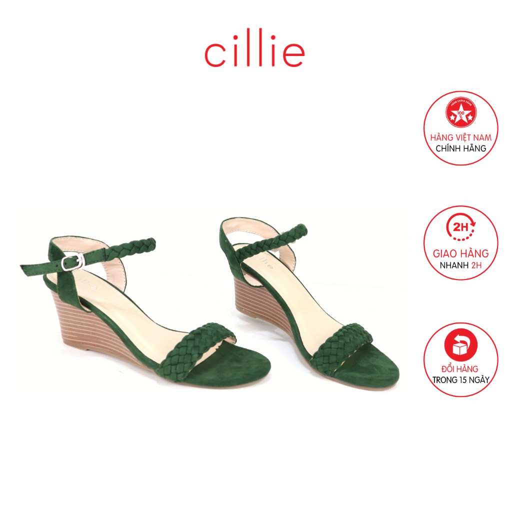 Giày sandal nữ quai ngang basic phối thắt bính mới lạ đế xuồng cao 8cm đi làm dạo phố Cillie 1214