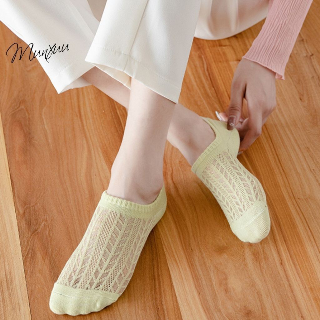 Tất chân nữ cổ ngắn Cotton đeo hài mặt lưới thông thoáng - MUNXUU T04