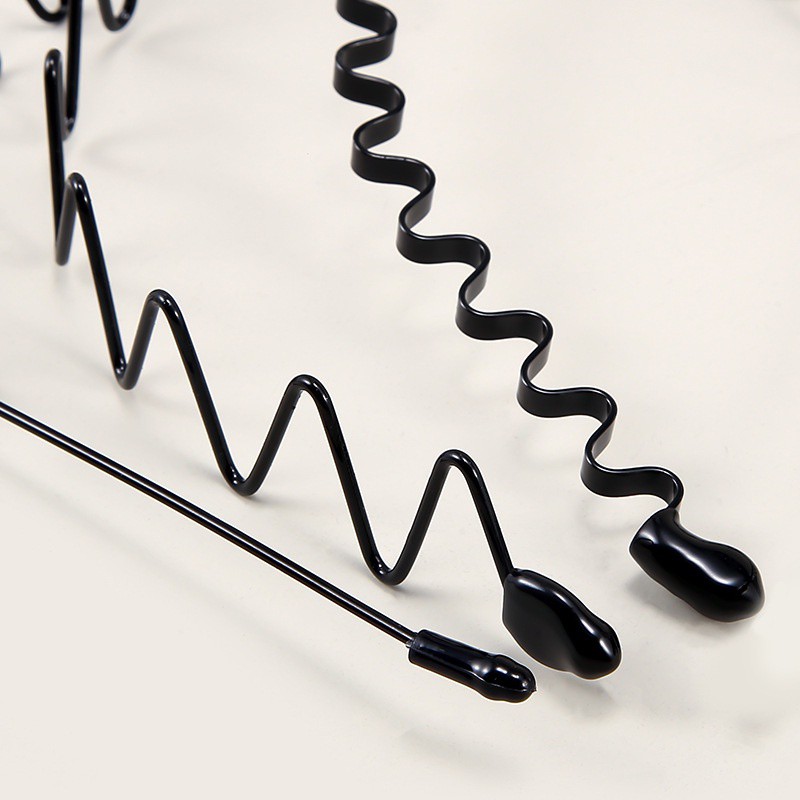 Băng đô cài tóc bằng kim loại màu đen hình gợn sóng chống trượt cho cả nam và nữ