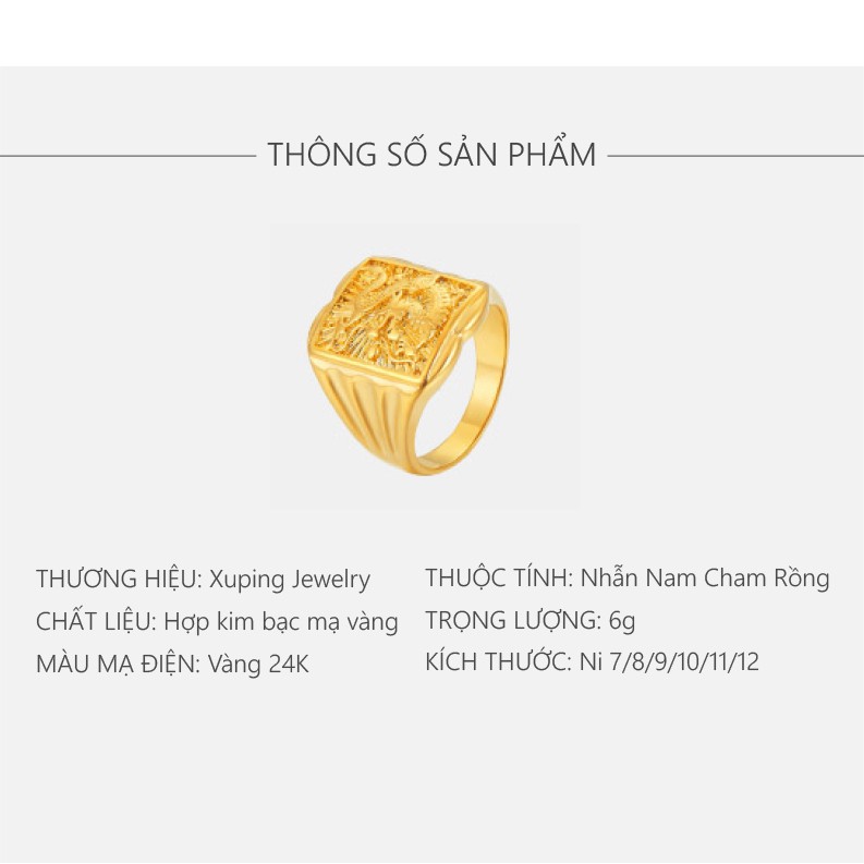 Nhẫn Nam Mạ Vàng 24K Chạm Rồng, Phong Cách Cổ Điển Quyền Lực - XPN04(N)