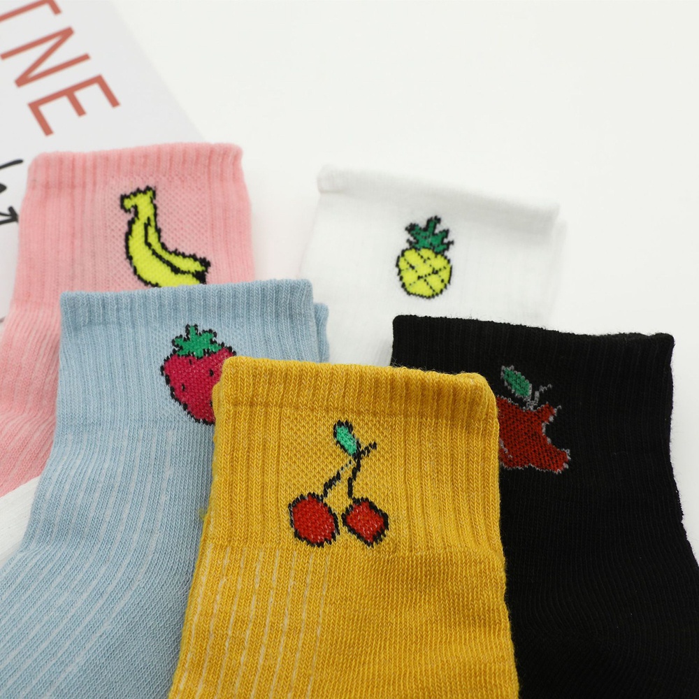 Vớ cotton cổ thuyền thoáng khí in họa tiết trái cây thời trang cho nữ