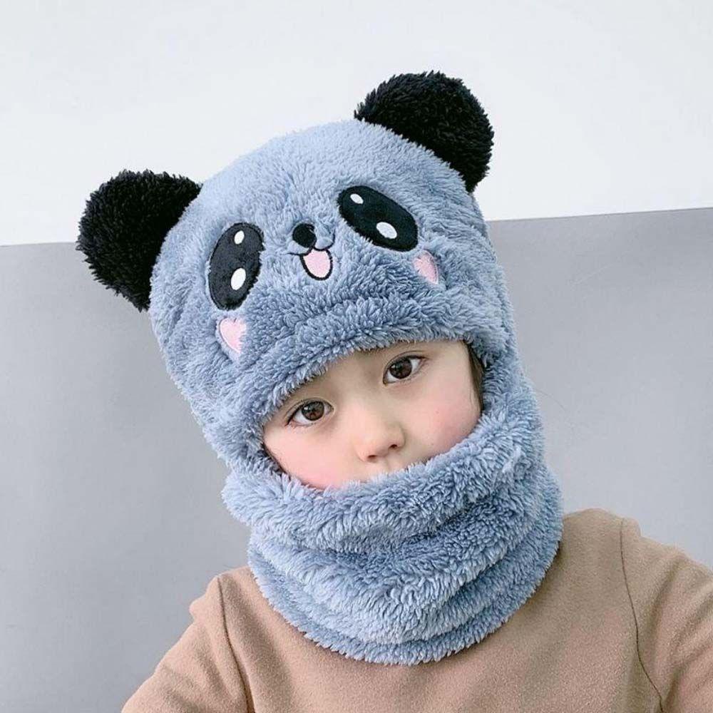 Nón Len Kèm Khăn Choàng Cổ Hình Gấu Trúc Hoạt Hình Cho Bé
