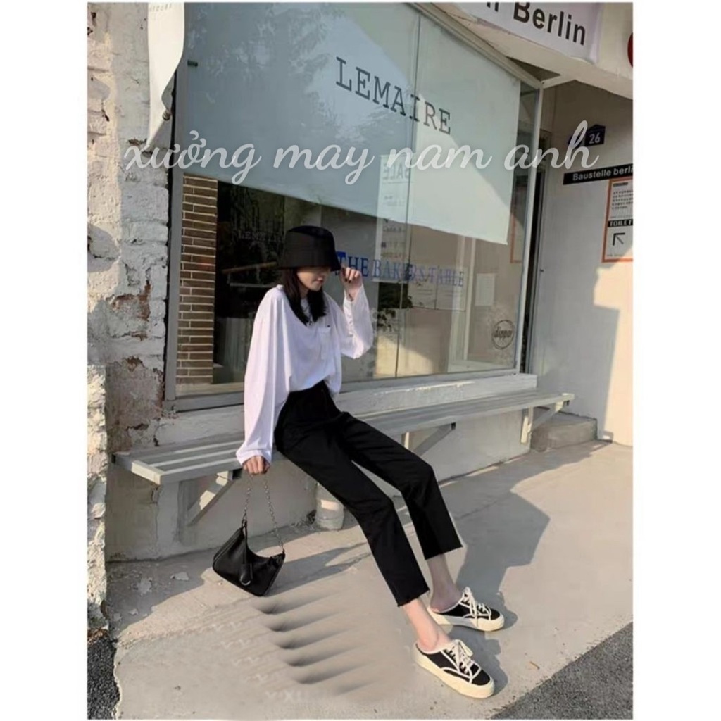 Quần Jean Bò Ống Đứng, Quần Jean Nữ Ống Suông Cạp Cao Co Giãn Phong Cách Ulzzang