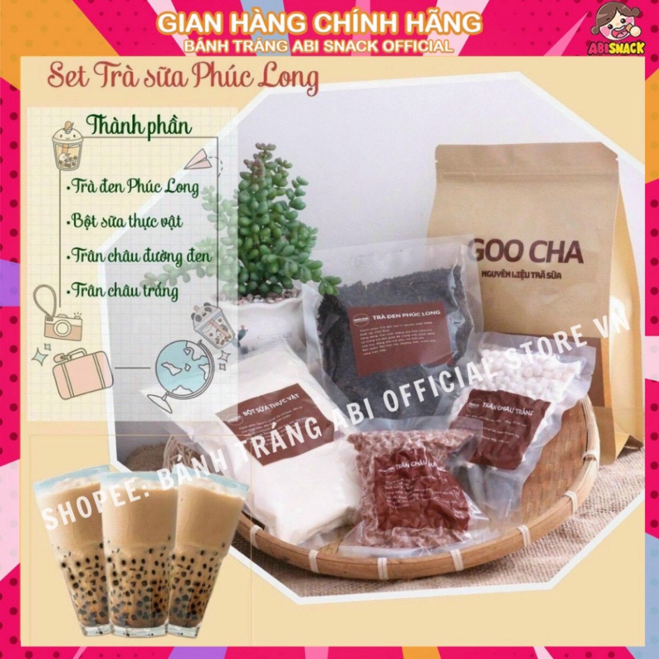 SET COMBO NGUYÊN LIỆU TRÀ SỮA PHÚC LONG-THÁI ĐỎ-THÁI XANH GOO CHA GỒM 4 MÓN TÚI LỚN 700G