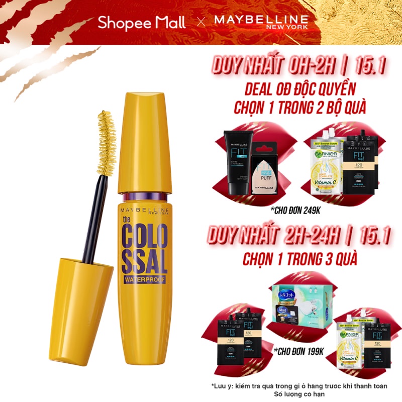 Mascara Dưỡng Mi Collagen Dày gấp 10 lần Maybelline New York Colossal Không Lem 9.2ml