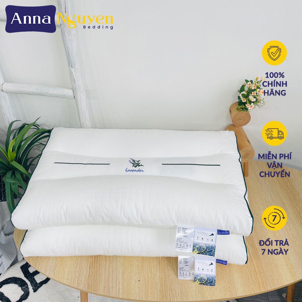 Gối Lông Vũ Nhân Tạo Lavender Anna Nguyen Cao Cấp Ruột Gối Lông Vũ Mềm Kê Cổ Gối Đầu Nằm Ngủ Ngon Chuẩn Khách Sạn 5 Sao