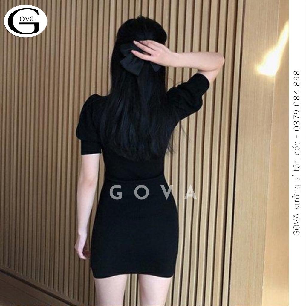 Đầm Váy Body TAY PHỒNG NHÚN NGỰC Thun Borip Kiểu Sexy Nữ, Đầm Thun Ôm Body Đẹp Gợi Cảm GOVA
