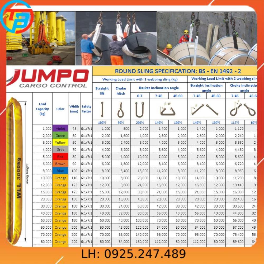 Dây cáp vải cẩu bản tròn [ 3 Tấn ] 1 Mét CÁP THÉP Thái Bình VinàN