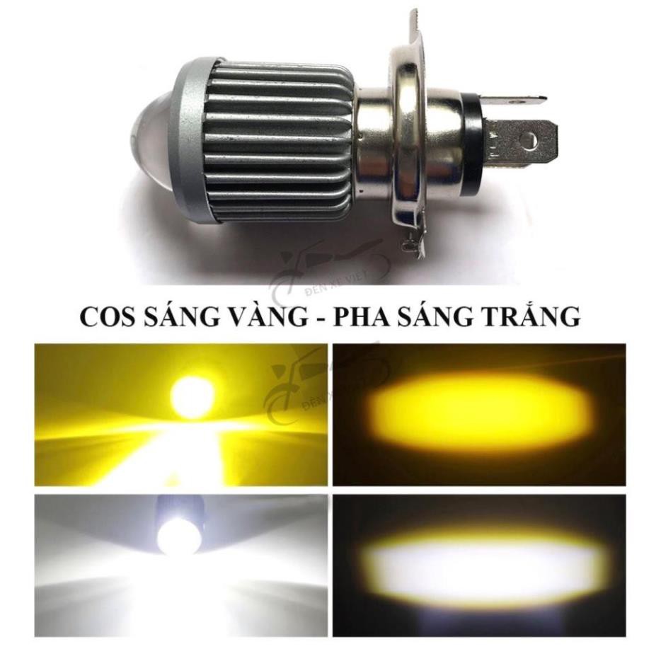 Đèn Led pha H4 gương cầu Mini Cos Vàng Pha Trắng gắn như ZIN ko chế mọi loại xe