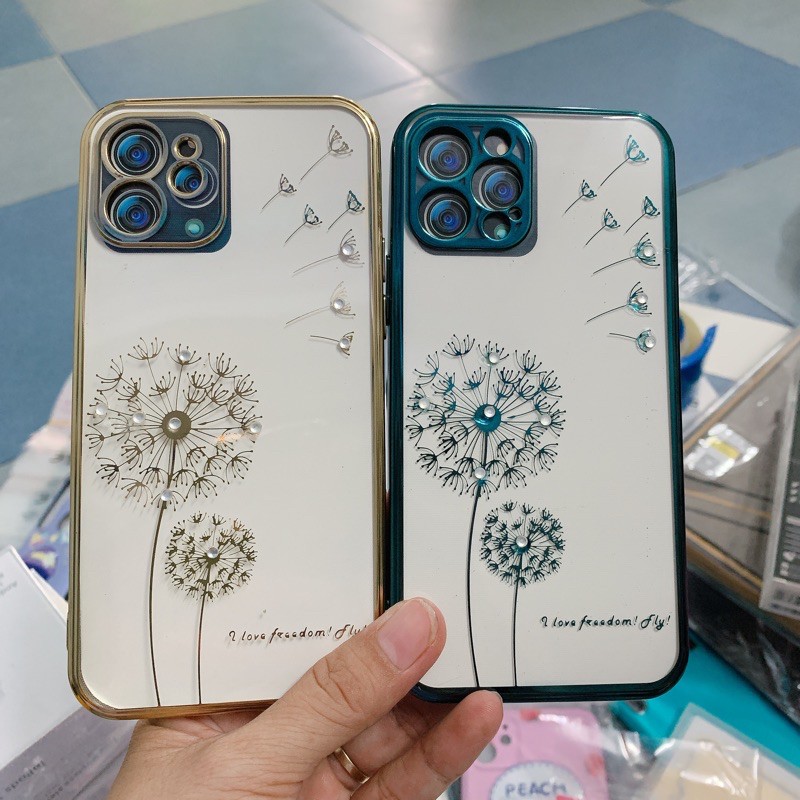 Ốp lưng iPhone 12 pro dẻo đính đá, vân kim cương 3d, trong chống sốc, dẻo giả da