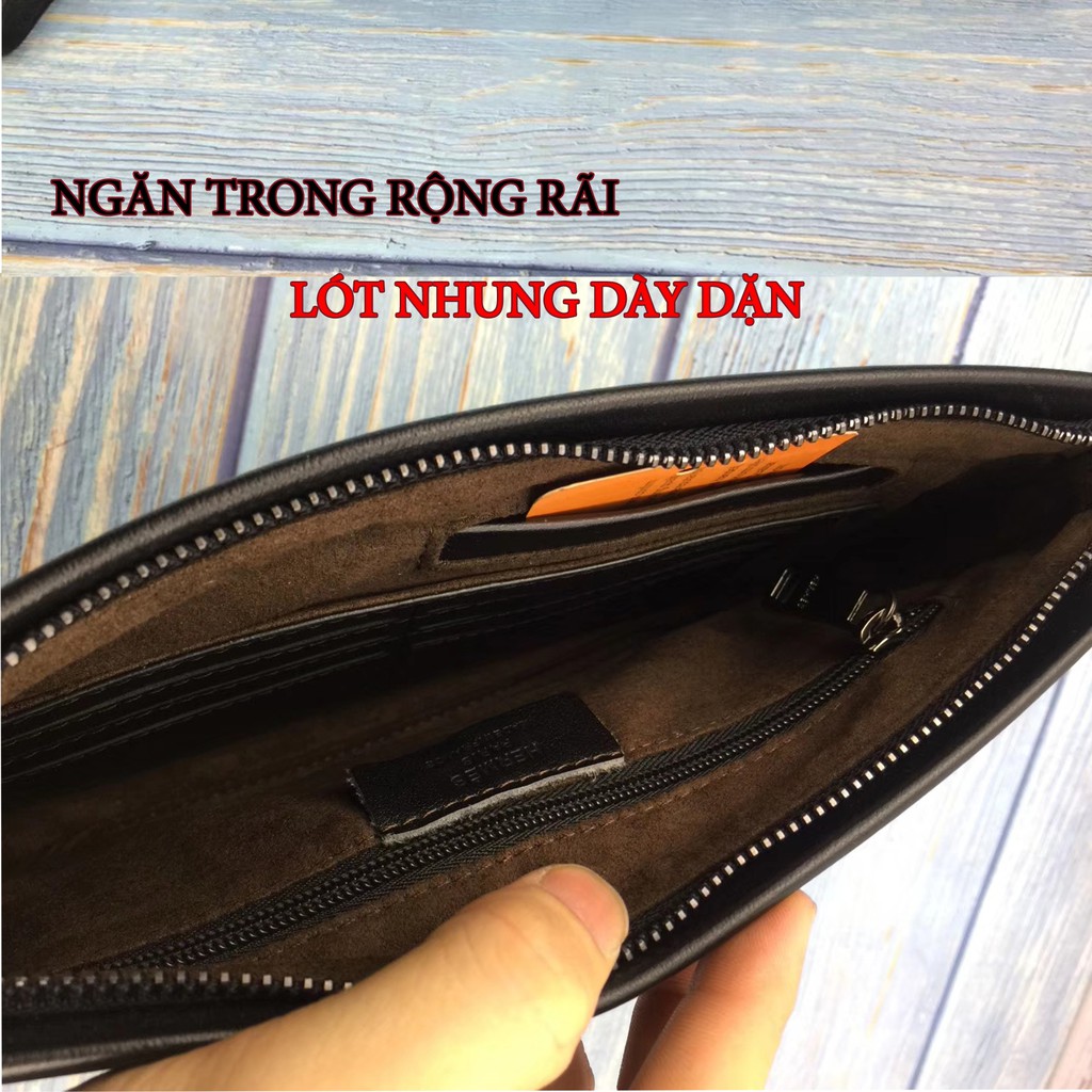 Ví cầm tay nam da bò cao cấp M103- Clutch nam da thật- BH 24tháng-đầy đủ hộp (CÓ VIDEO)