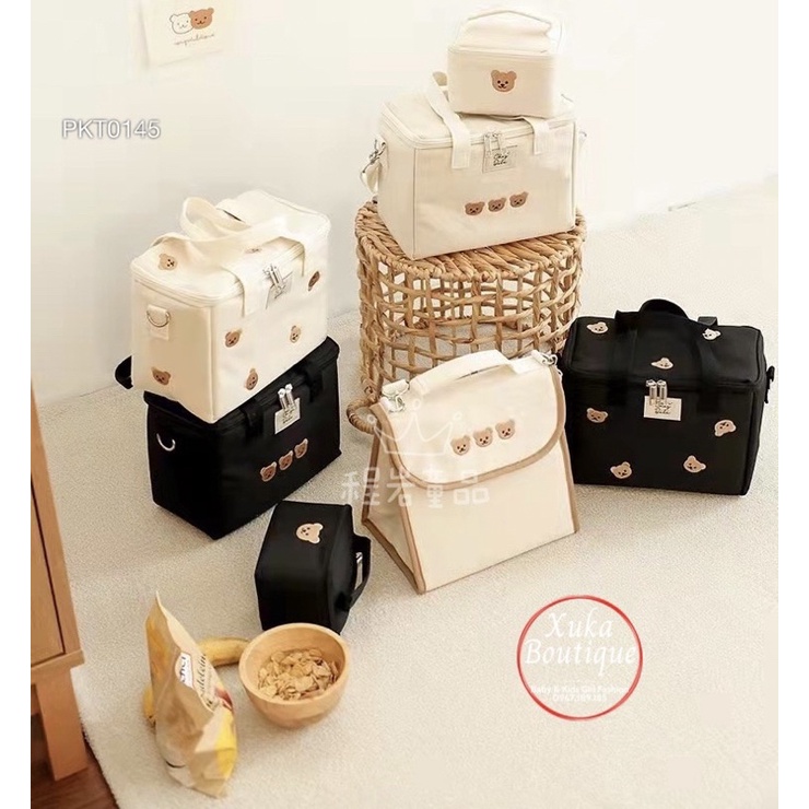 Túi Giữ Nhiệt Ủ Bình Sữa Cho Bé Họa Tiết Gấu Vải Cavans Organic Xuất Hàn Cao Cấp