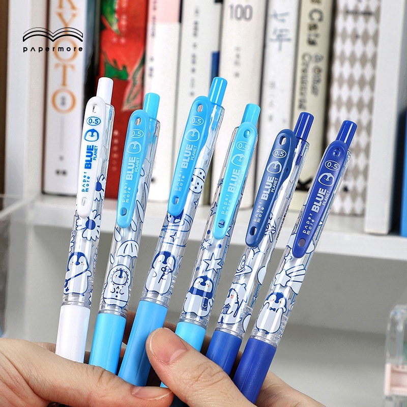 Bút mực Gel 6 màu đen hình chim cánh cụt dễ thương