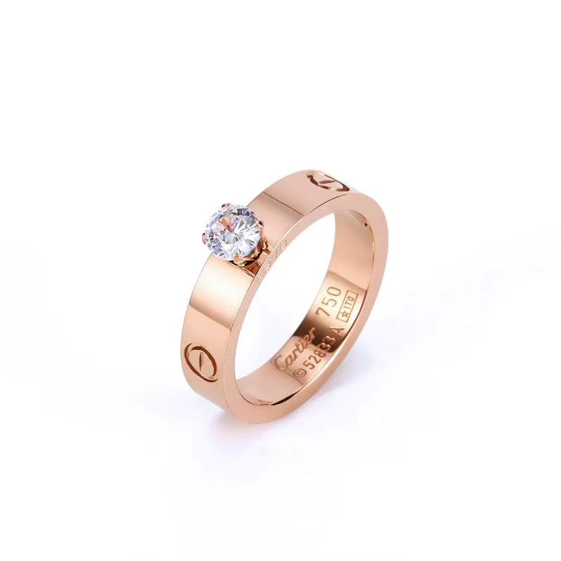 Nhẫn Thép Titan Mạ Vàng Hồng 18K Đính Kim Cương Nhân Tạo Phong Cách Âu Mỹ Thời Trang