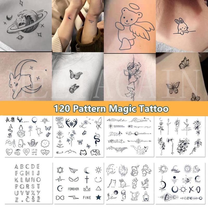 Bộ 8 Tấm Hình Xăm Dán 120 Họa Tiết Chống Thấm Nước Tạm Thời Trong 15 Ngày