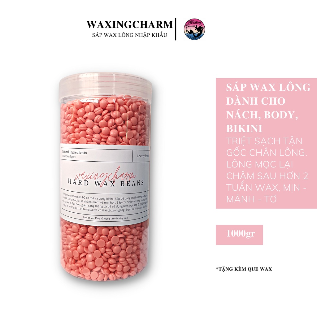 1KG Sáp Wax Lông Nóng Hard Wax Beans Waxingcharm Dành Cho Nách, Body, Bikini Tặng Que Wax