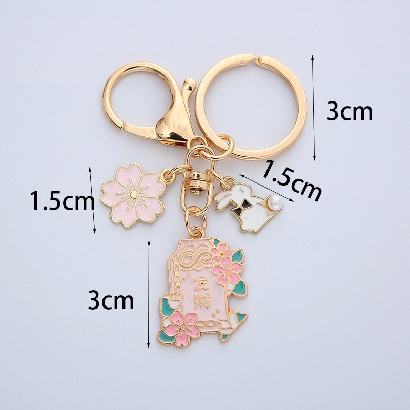 Móc Khóa Hình Thỏ May Mắn / Hoa Đào Hoạt Hình Bằng Kim Loại Sáng Tạo