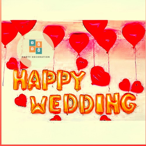 Bộ Bóng Happy Wedding Tim Đỏ [Bóng Bóng Trang Trí Tiệc Cưới][Shop Chú Hề Đô Đô]