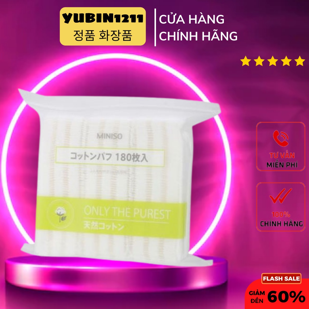 Bông Tẩy Trang 180 Miếng Miniso Nhật Bản Dưỡng Da Cotton Pads Đa Năng Chất Bông Tự Nhiên Mềm Mại Yubin1211