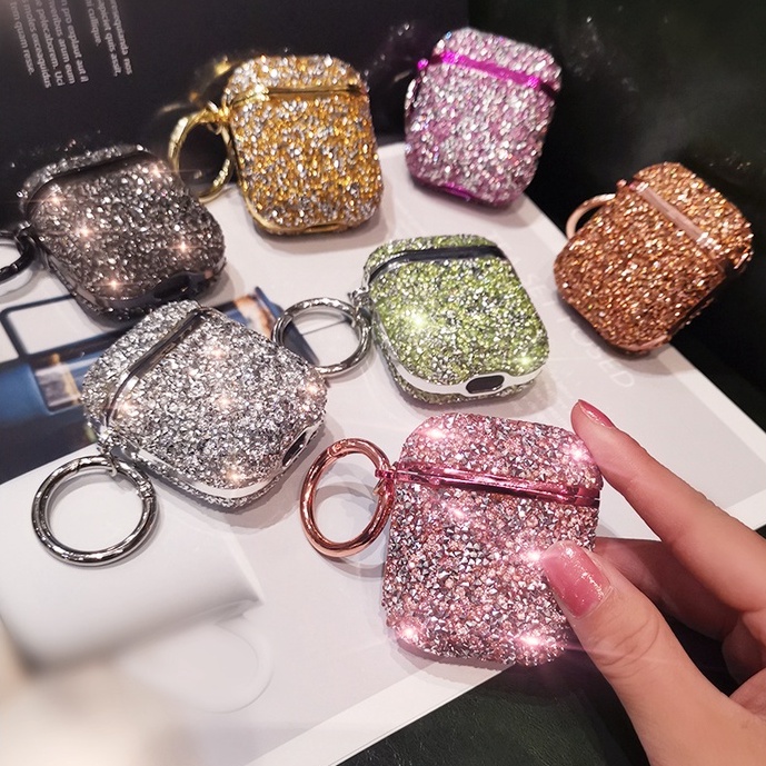 Vỏ Bảo Vệ Hộp Sạc Tai Nghe Airpods 1 2 3 PRO Đính Đá Pha Lê Dễ Thương Độc Đáo Ốp