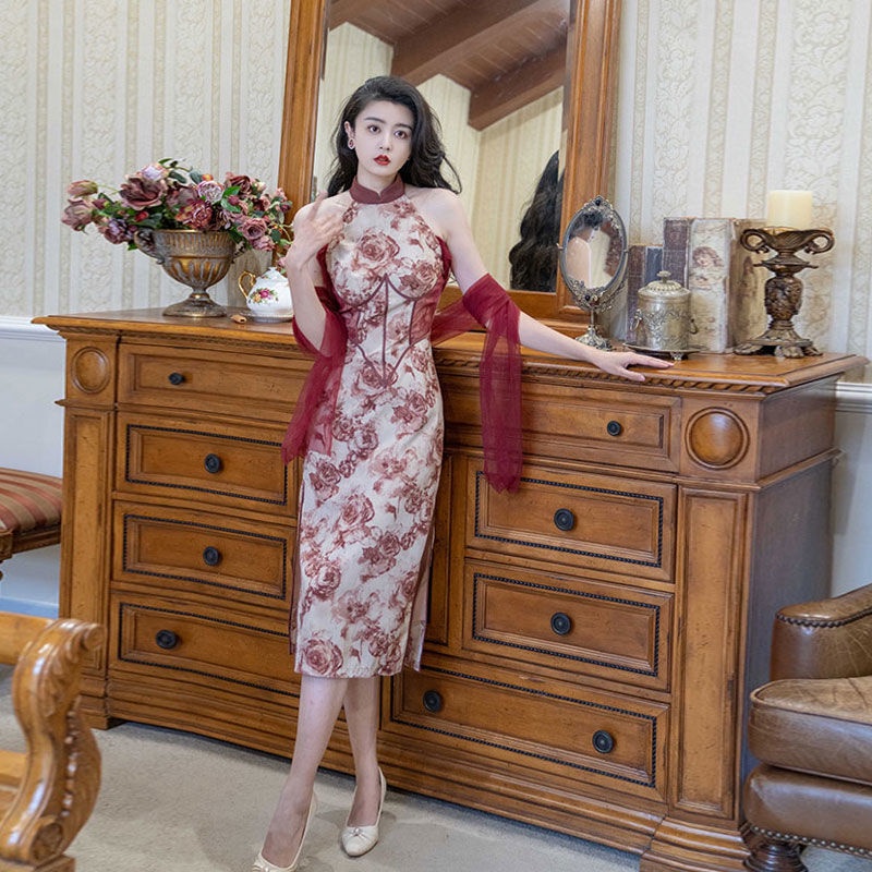 Đầm Sườn Xám Cách Tân Dáng Dài Xẻ Tà Quyến Rũ Thời Trang Cho Nữ