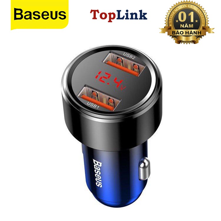 Tẩu Sạc Ô Tô Xe Hơi Baseus Sạc Nhanh 45W Công Nghệ QC 3.0 Cổng Type C và USB A - TopLink