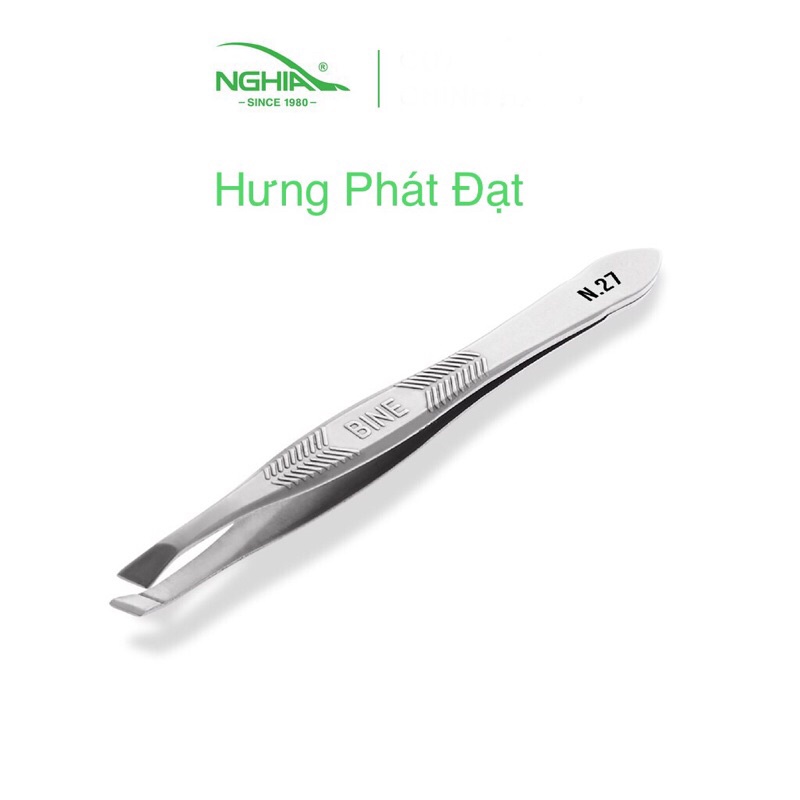 Nhíp nhổ lông mày N27 thép không ghỉ nhíp đầu xéo dễ gắp chính hãng kiềm Nghĩa