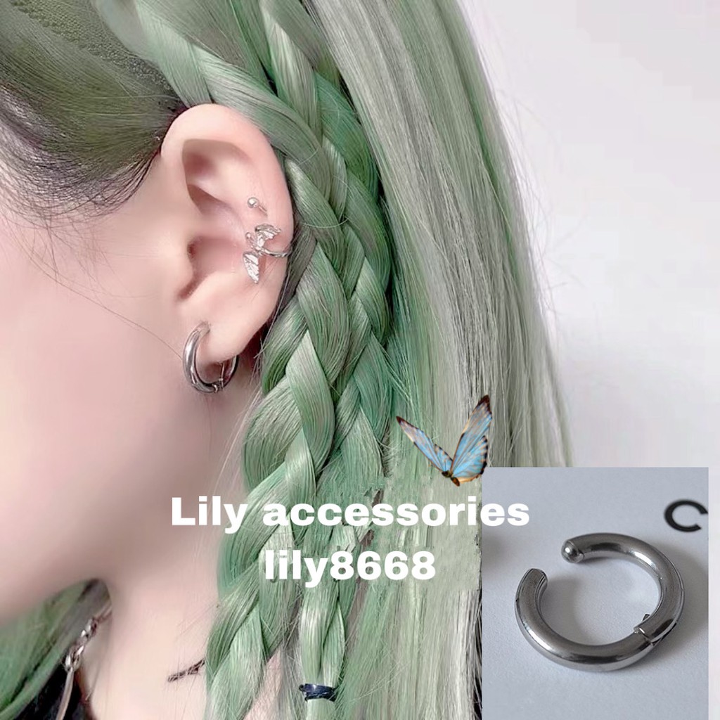 Hoop Ear Cuff kẹp tai titan tròn cho nam nữ không cần xỏ lỗ không gỉ không đen không dị ứng