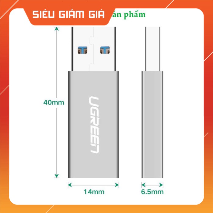 HOT- Adapter chuyển đổi USB 3.0 đực sang USB 3.1 Type C cái UGREEN US204 US276  dùng cho PC, laptop, macbook, điện thoại