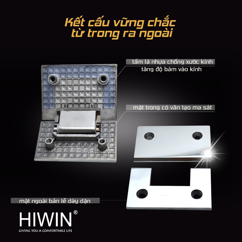 Bản lề cabin tắm 135 độ kính - kính cạnh thẳng mặt gương inox 304 HG-010 cân