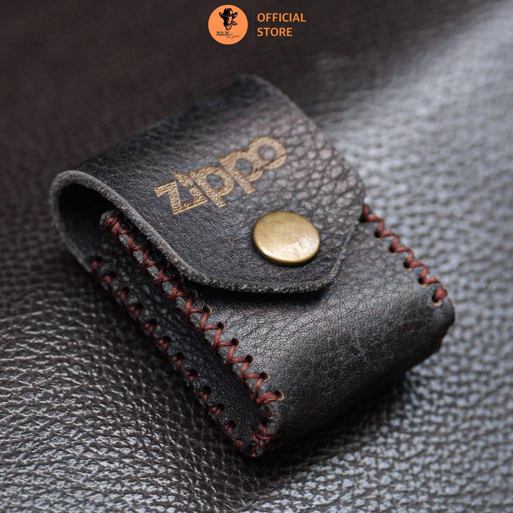 Bao da Zippo Da Bò Màu Đen Vân Hạt - Ram Leather