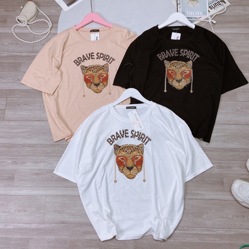 Áo phông cotton mặt hổ Áo thun phom thụng dáng rộng tay ngắn