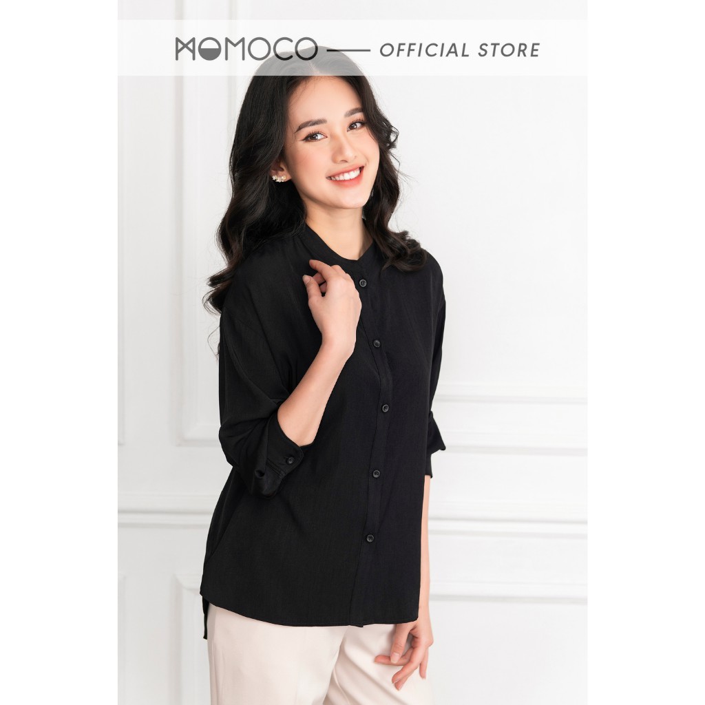 Áo Sơ Mi Cổ Tàu Tay Lỡ MOMOCO ESSENTIALS Chất Lụa Stand Collar Shirt - M2772 | BigBuy360 - bigbuy360.vn