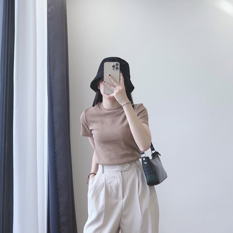 Áo Thun Gân Nữ Parso Dáng Ôm Tay Ngắn Cổ Tròn 8 Màu - Ảnh thật/ Ảnh cận chất | BigBuy360 - bigbuy360.vn