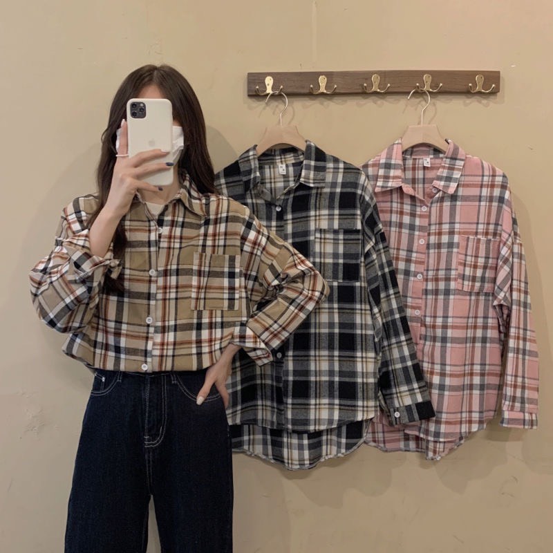 Áo sơ mi nữ form rộng kẻ sọc caro đẹp tay dài hàng Quảng Châu ANDOSA SM14