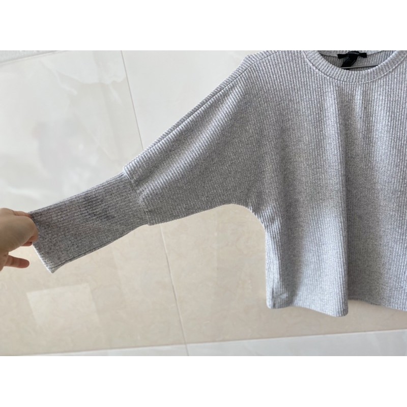 (40-80kg) Áo len dệt kim nữ tay dài bo ống f21 form cánh dơi màu xám trơn