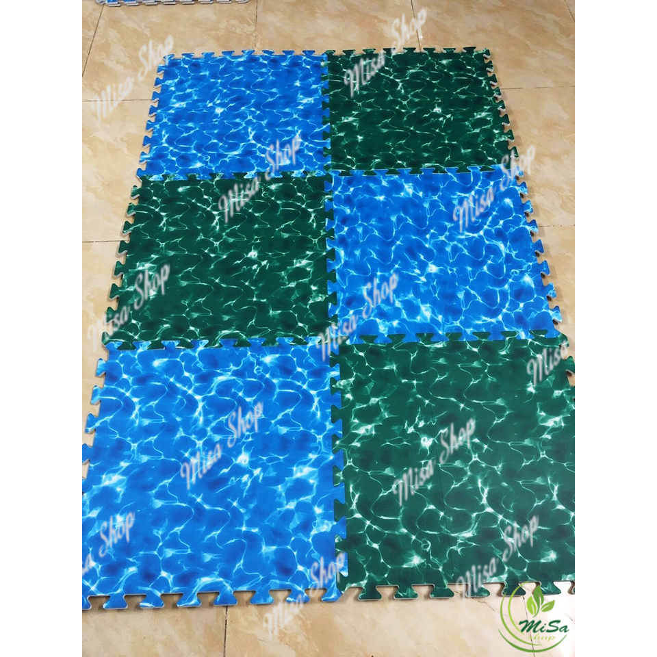 Bộ 4 tấm thảm lót sàn màu sắc nước biển, kích thước 60cm x 60cm/ tấm ghép lại