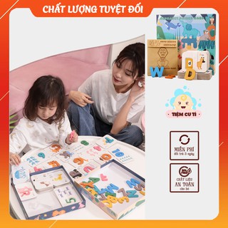 Bộ thẻ học thông minh Montessori, Flash card 3D chữ cái và số đếm hình động vật bằng gỗ cho bé